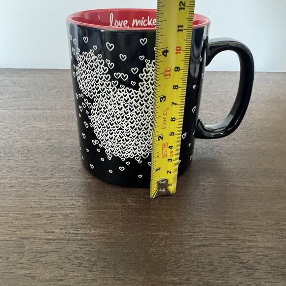 Disney Love Mickey Mouse Coffee Mug Black Tea Cup Valentine's Hearts Red Inside - Picture 8 of 11